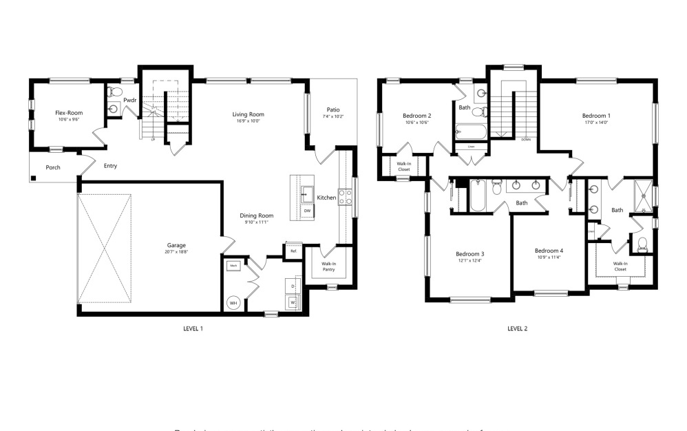 Home 4 - 4 bedroom floorplan layout with 3.5 bathrooms and 2562 - 2573 square feet (Floor 1)